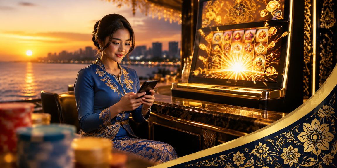 Pengguna Kota Kinabalu berpakaian baju kurung menikmati permainan slot di platform 187