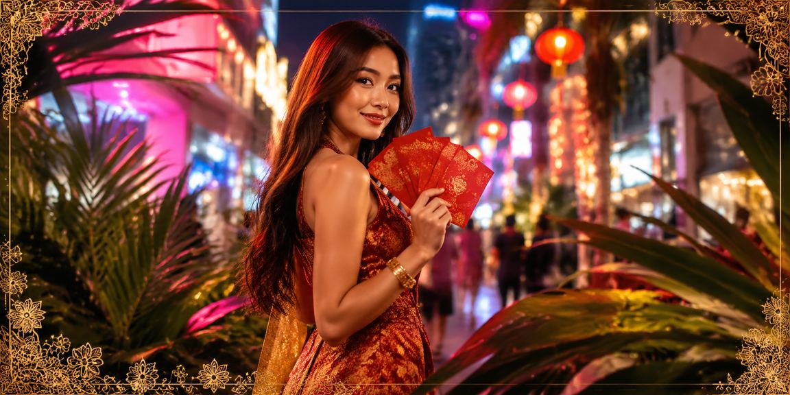 Sampul merah bonus Hari Raya dengan hiasan batik Kuala Lumpur untuk pemain Baccarat